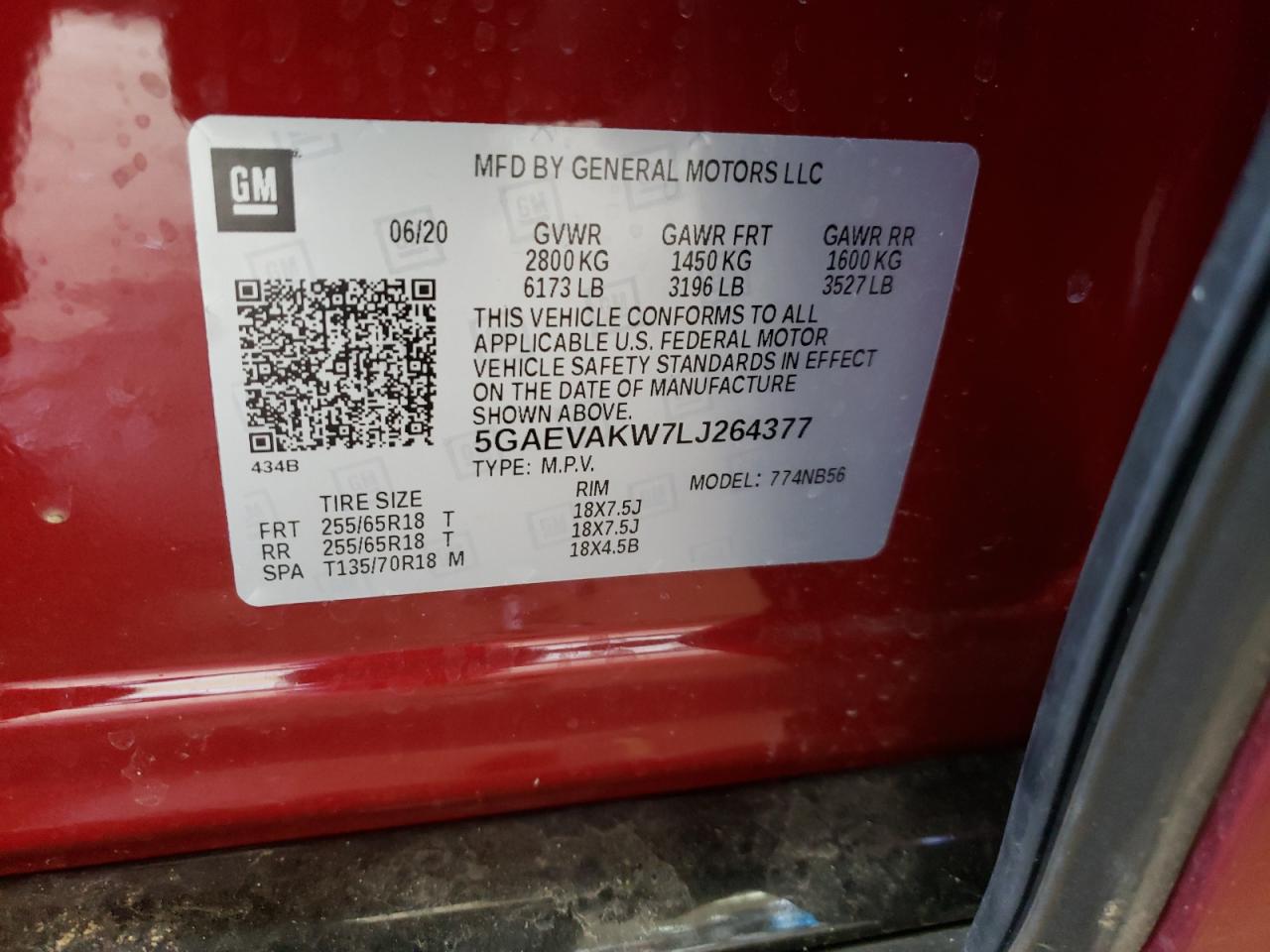 Photo 10 from auction – 2020 BUICK ENCLAVE ES with VIN 5GAEVAKW7LJ264377