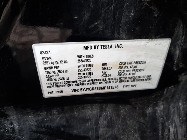Photo 10 from auction – 2021 TESLA MODEL Y with VIN 5YJYGDEE8MF141576