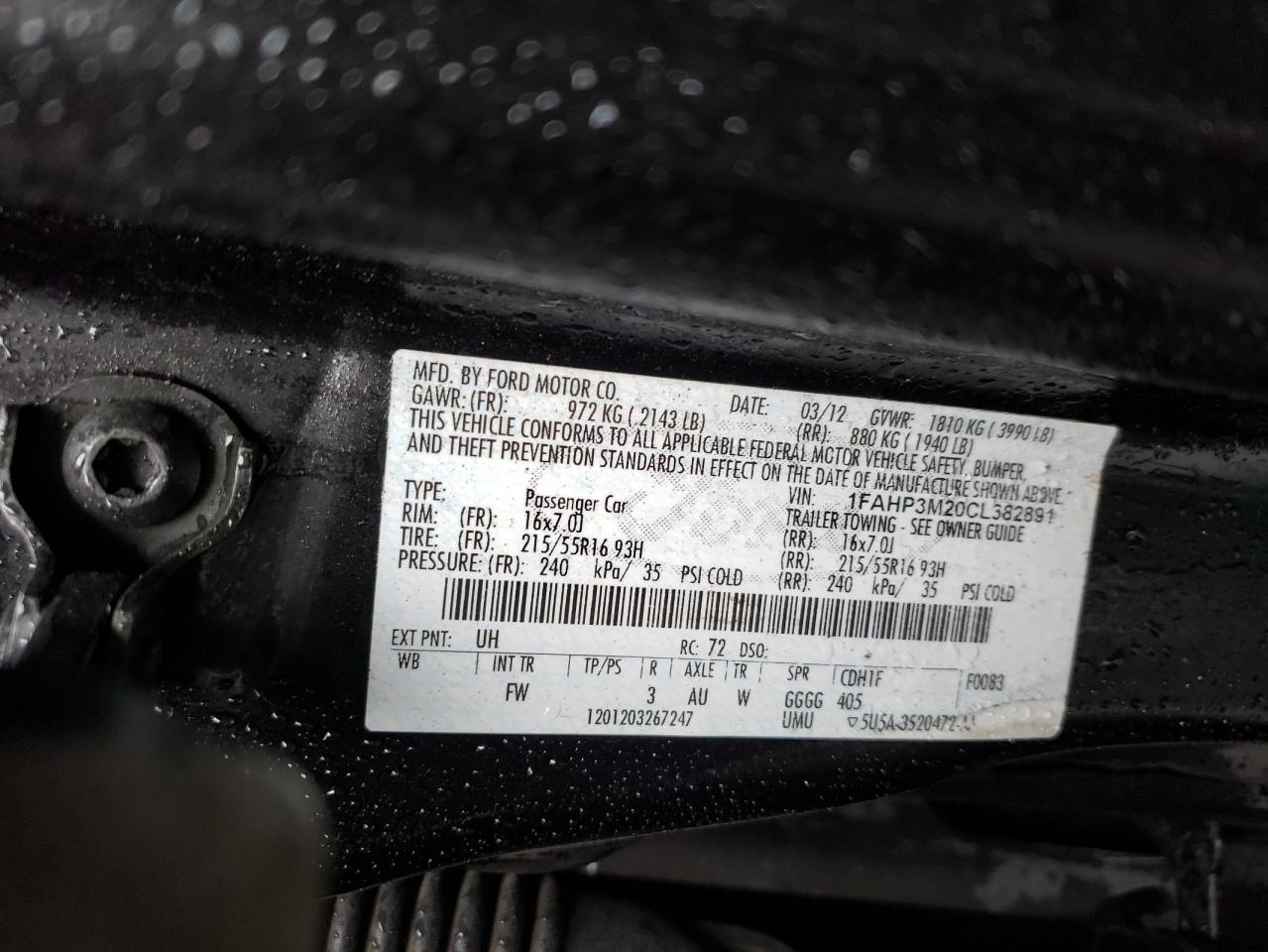 Photo 10 from auction – 2012 FORD FOCUS SEL with VIN 1FAHP3M20CL382891