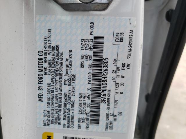Photo 10 from auction – 2017 FORD FUSION SE with VIN 3FA6P0HD8HR263805