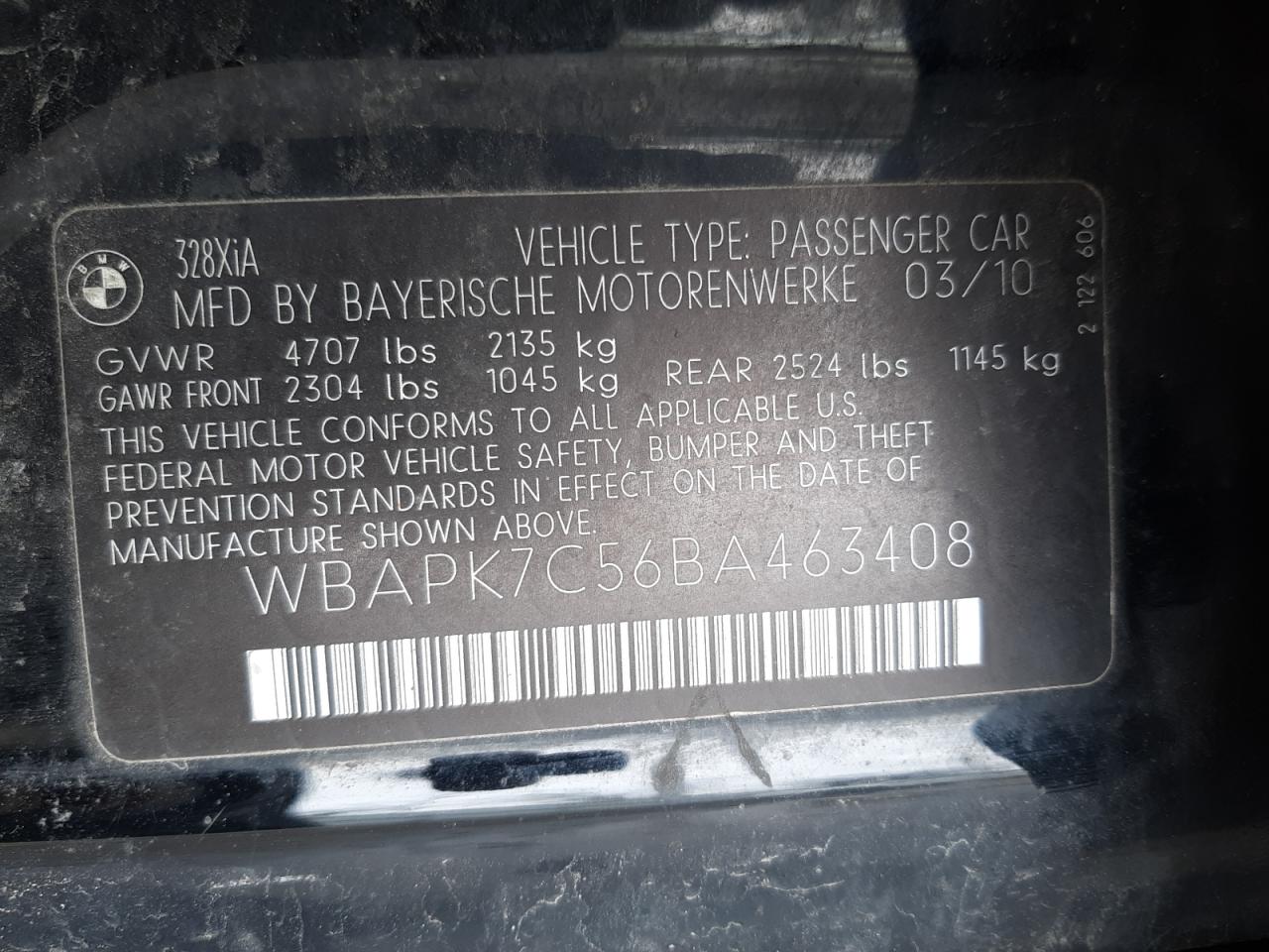 Photo 10 from auction – 2011 BMW 328 XI with VIN WBAPK7C56BA463408