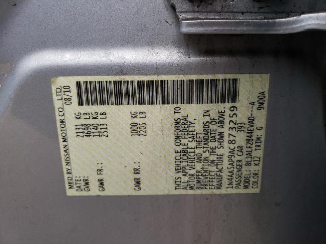 Photo 10 from auction – 2010 NISSAN MAXIMA S with VIN 1N4AA5AP9AC873259