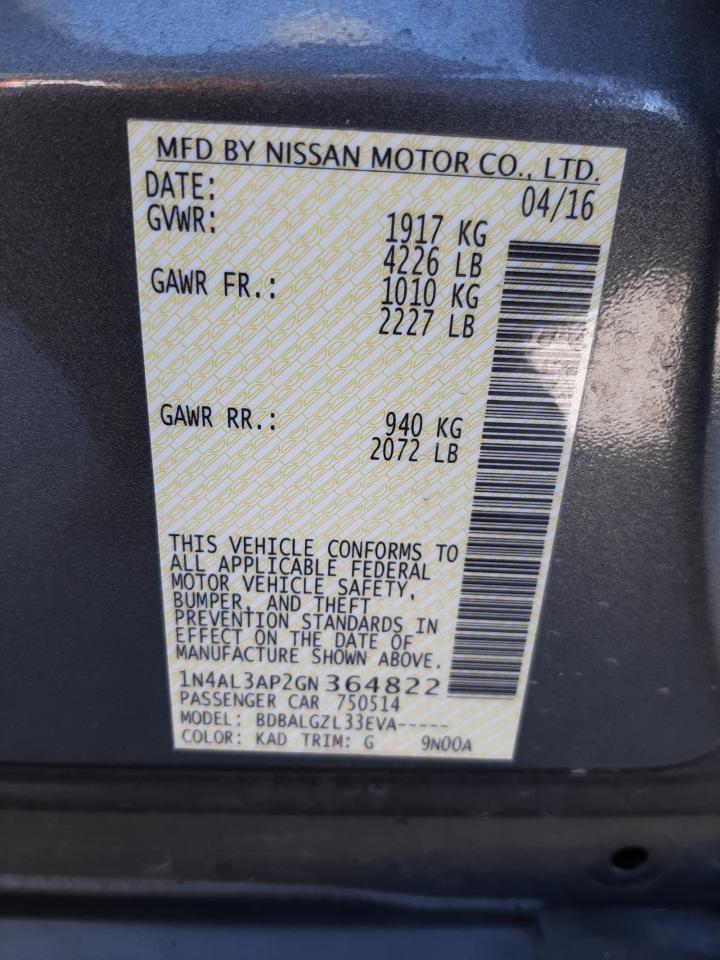 Photo 10 from auction – 2016 NISSAN ALTIMA 2.5 with VIN 1N4AL3AP2GN364822