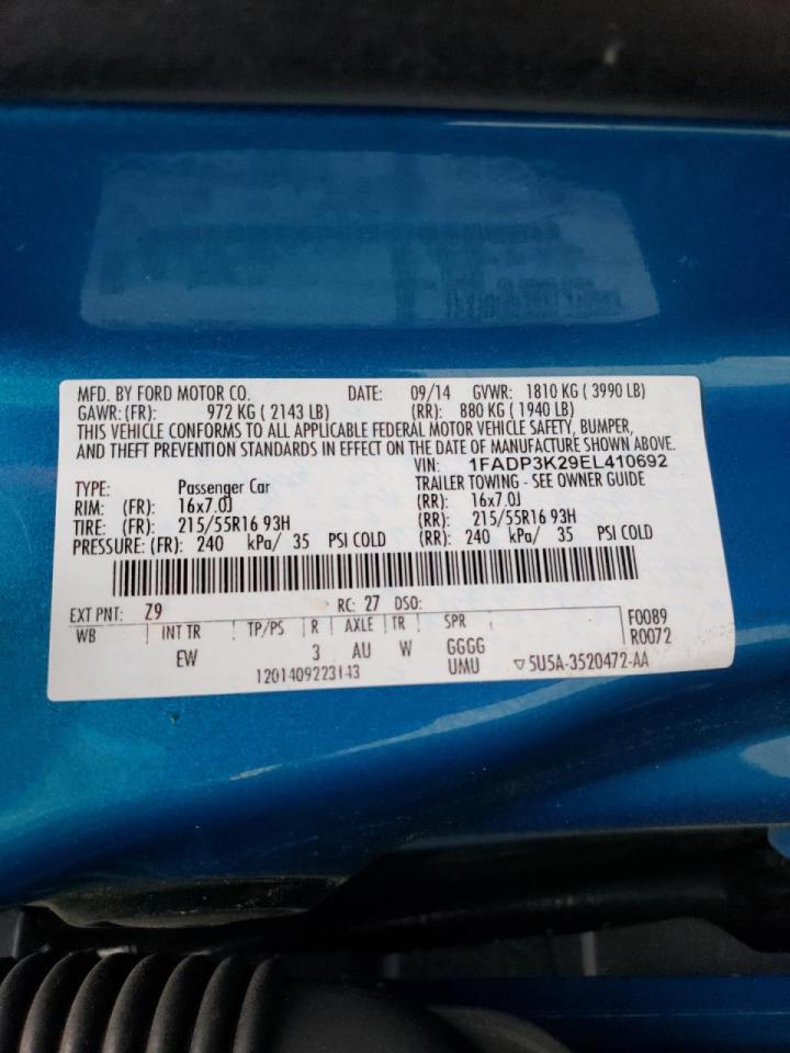 Photo 10 from auction – 2014 FORD FOCUS SE with VIN 1FADP3K29EL410692