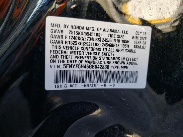 Photo 10 from auction – 2016 HONDA PILOT EX with VIN 5FNYF5H46GB042836