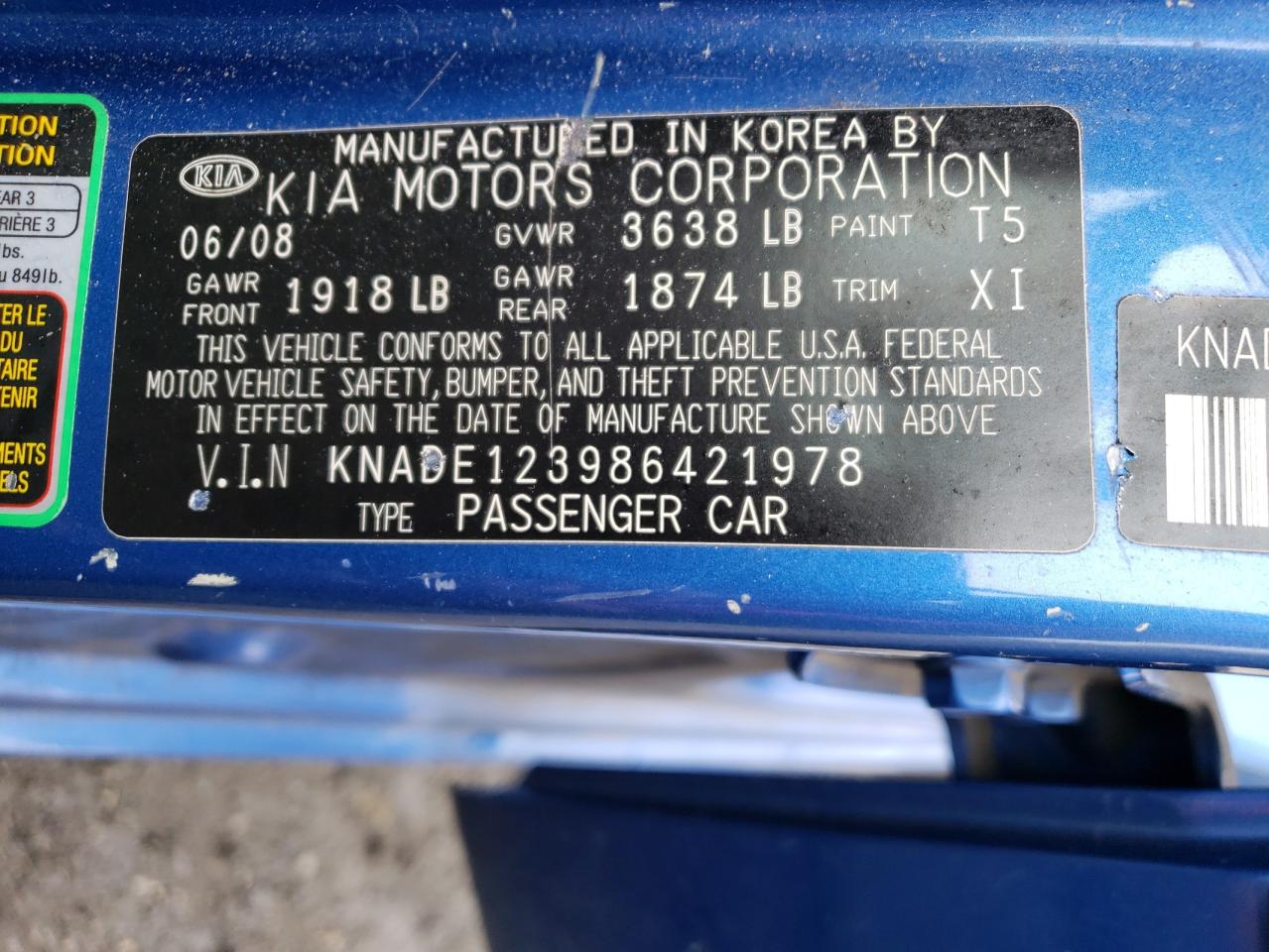 Photo 10 from auction – 2008 KIA RIO BASE with VIN KNADE123986421978