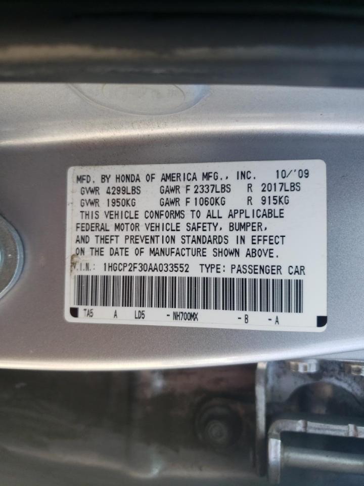 Photo 10 from auction – 2010 HONDA ACCORD LX with VIN 1HGCP2F30AA033552