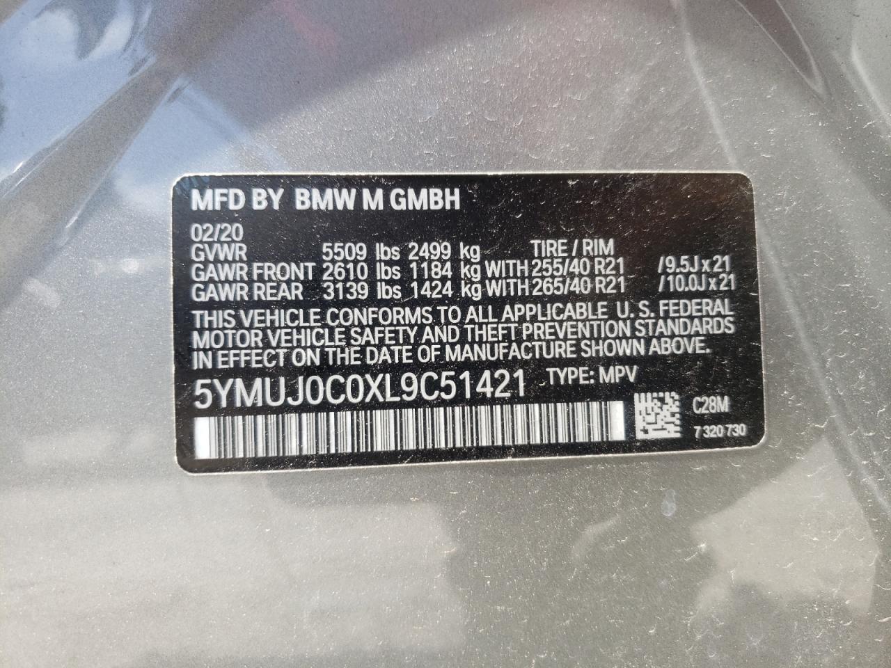 Photo 10 from auction – 2020 BMW X4 M COMPE with VIN 5YMUJ0C0XL9C51421