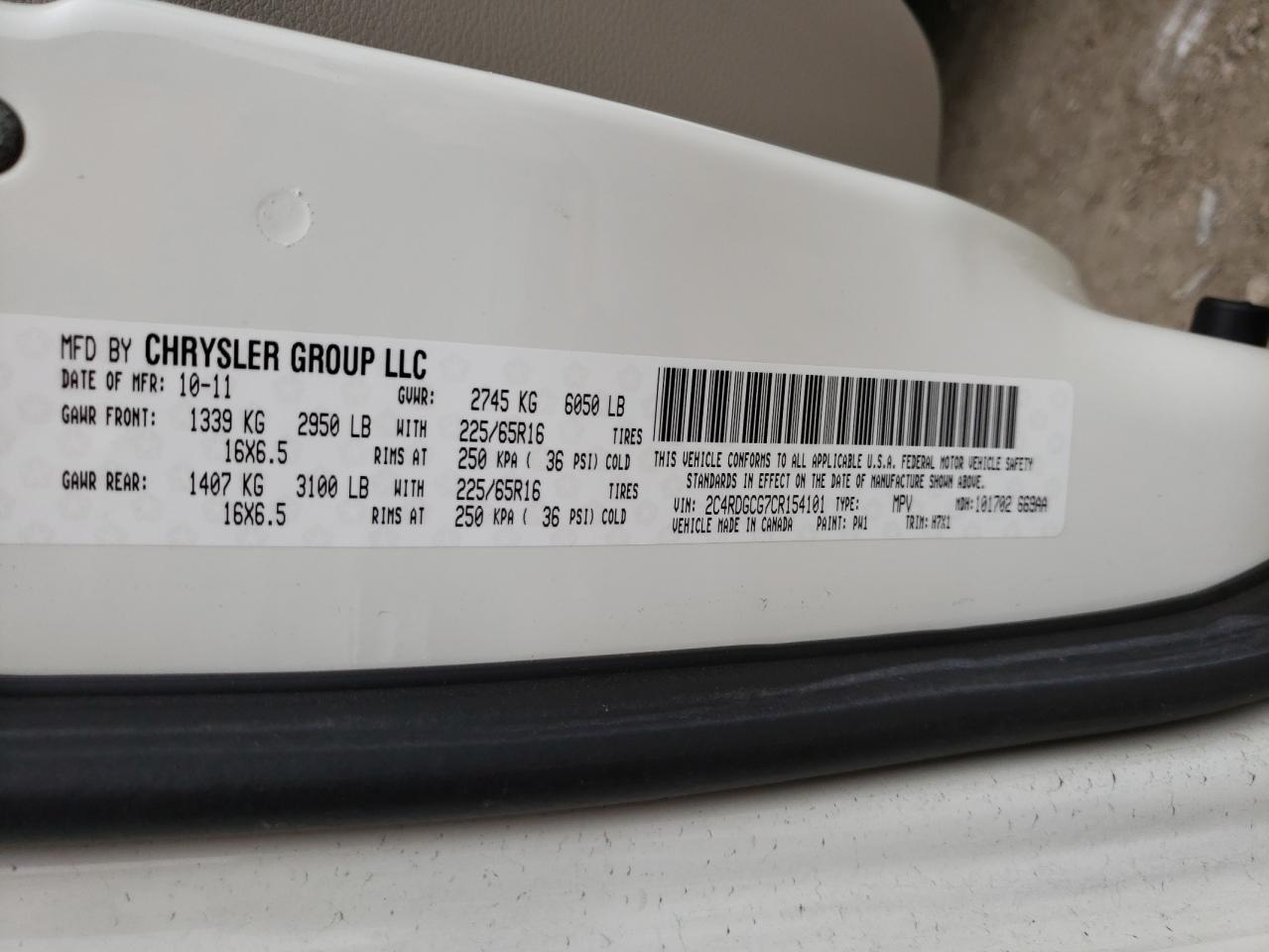Photo 10 from auction – 2012 DODGE GRAND CARA with VIN 2C4RDGCG7CR154101