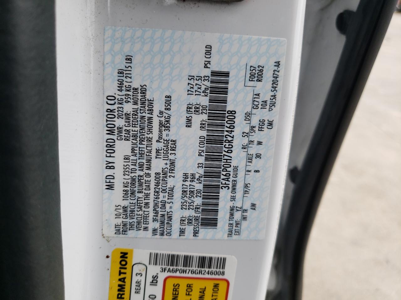 Photo 10 from auction – 2016 FORD FUSION SE with VIN 3FA6P0H76GR246008