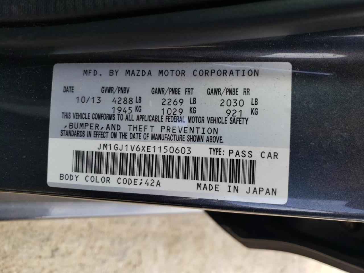 Photo 10 from auction – 2014 MAZDA 6 TOURING with VIN JM1GJ1V6XE1150603