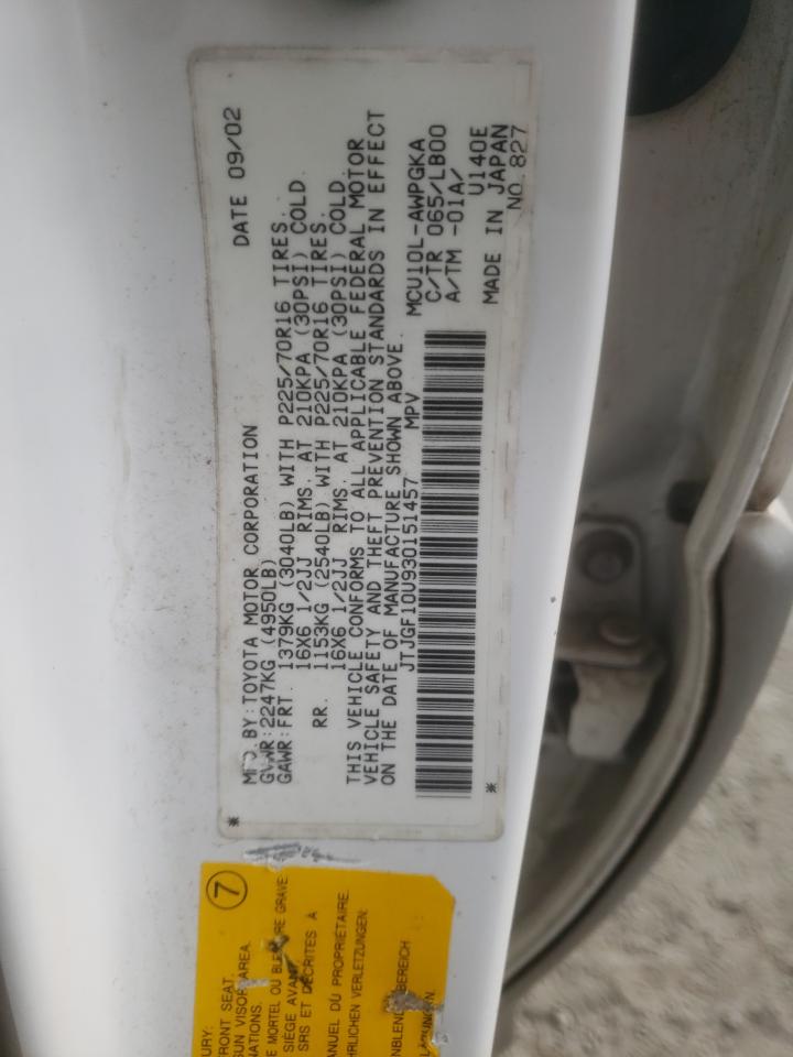 Photo 10 from auction – 2003 LEXUS RX 300 with VIN JTJGF10U930151457