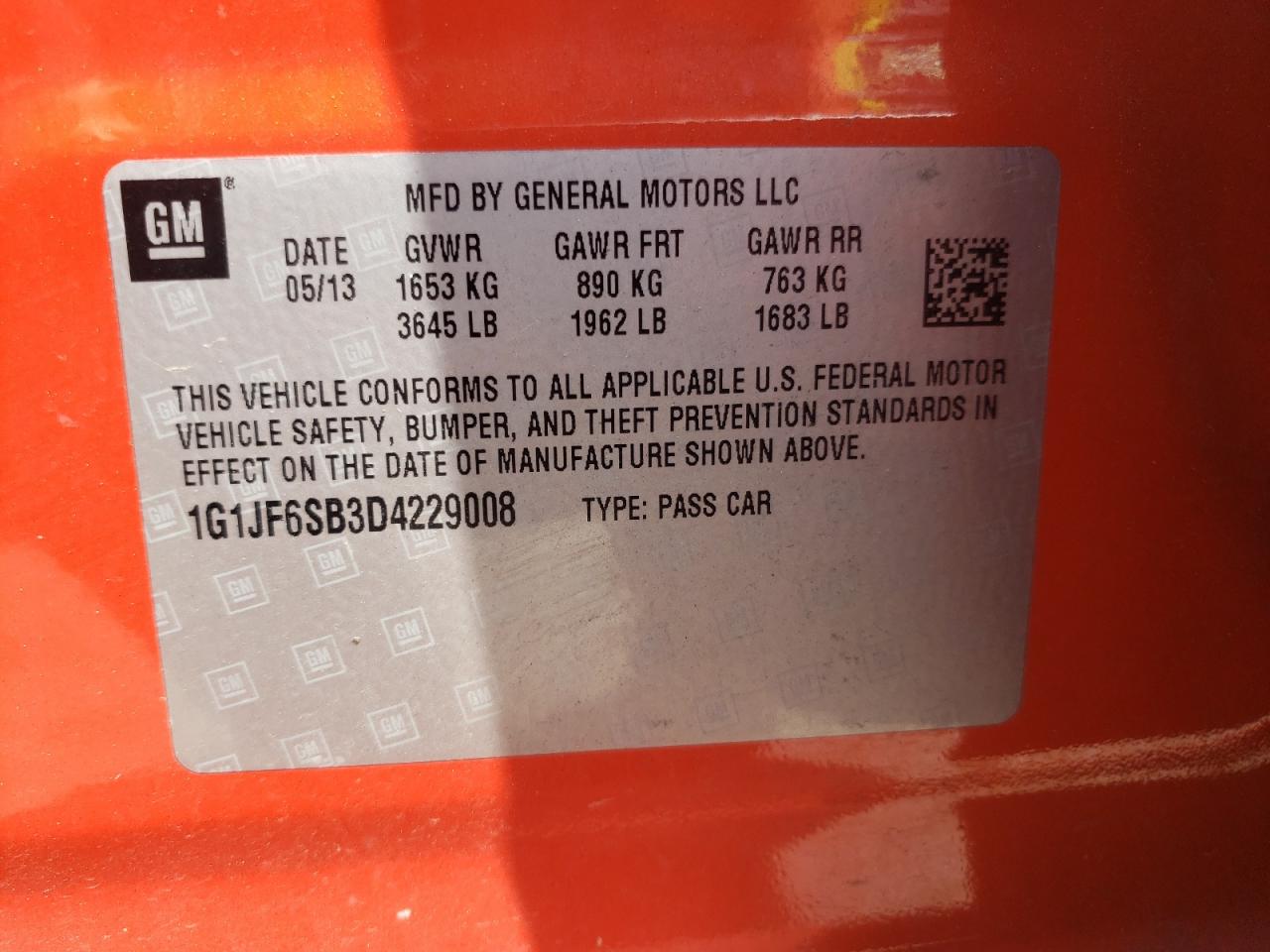 Photo 10 from auction – 2013 CHEVROLET SONIC LTZ with VIN 1G1JF6SB3D4229008