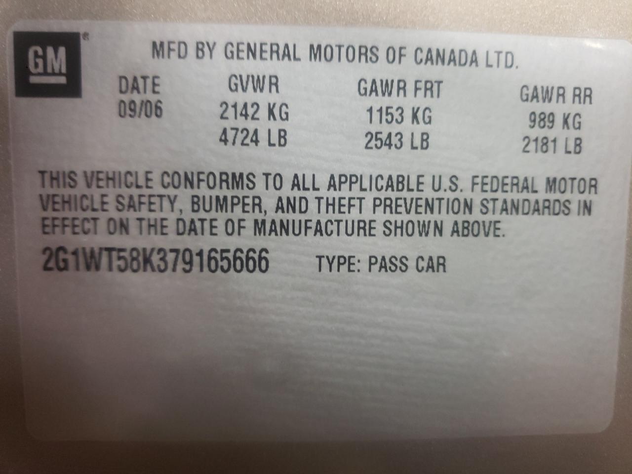 Photo 10 from auction – 2007 CHEVROLET IMPALA LT with VIN 2G1WT58K379165666