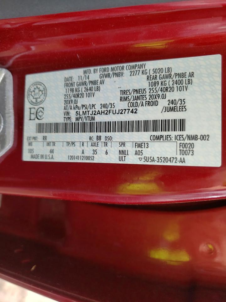 Foto 10 de la subasta – 2015 LINCOLN MKC con VIN 5LMTJ2AH2FUJ27742