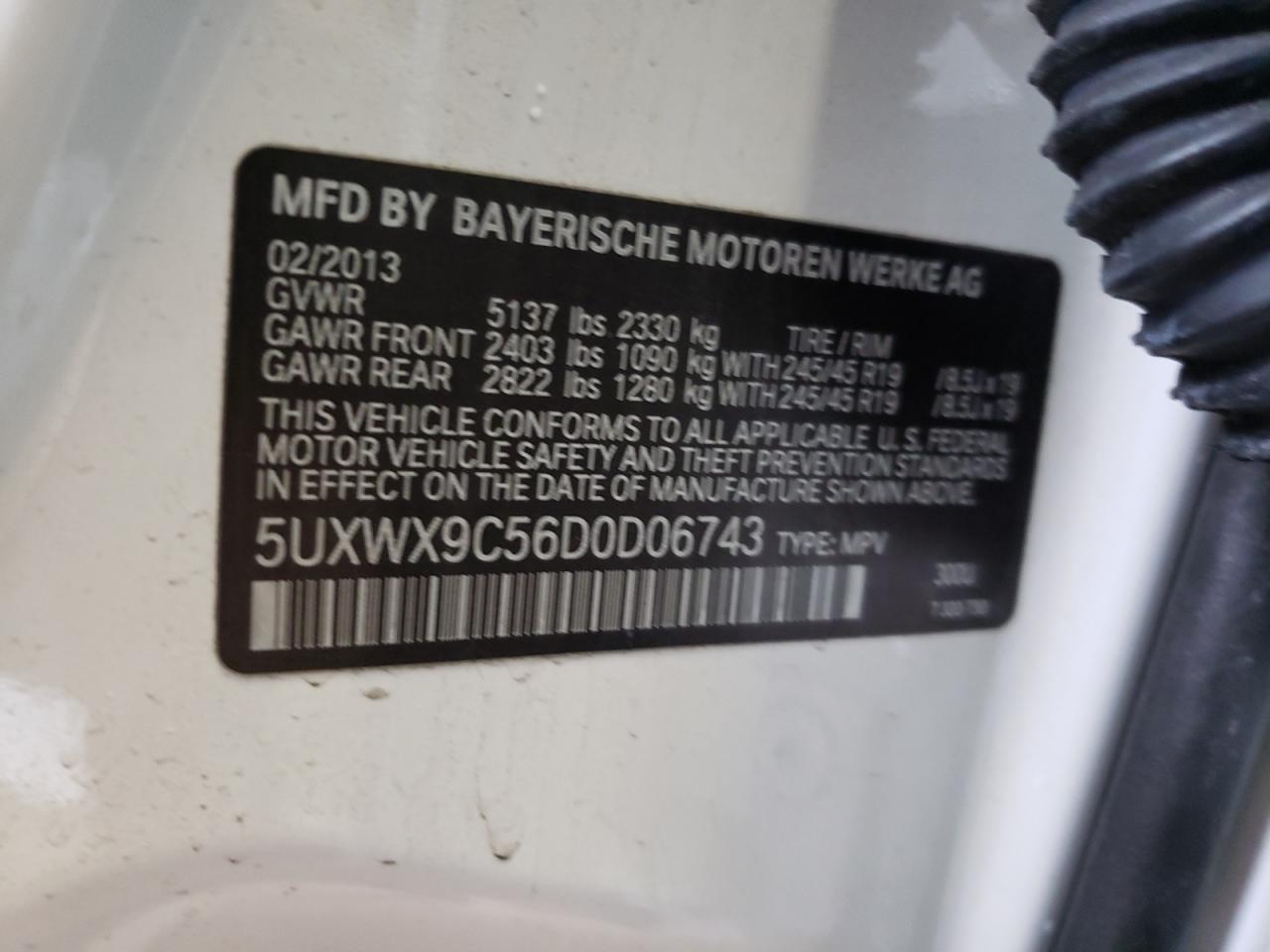 Photo 10 from auction – 2013 BMW X3 XDRIVE2 with VIN 5UXWX9C56D0D06743