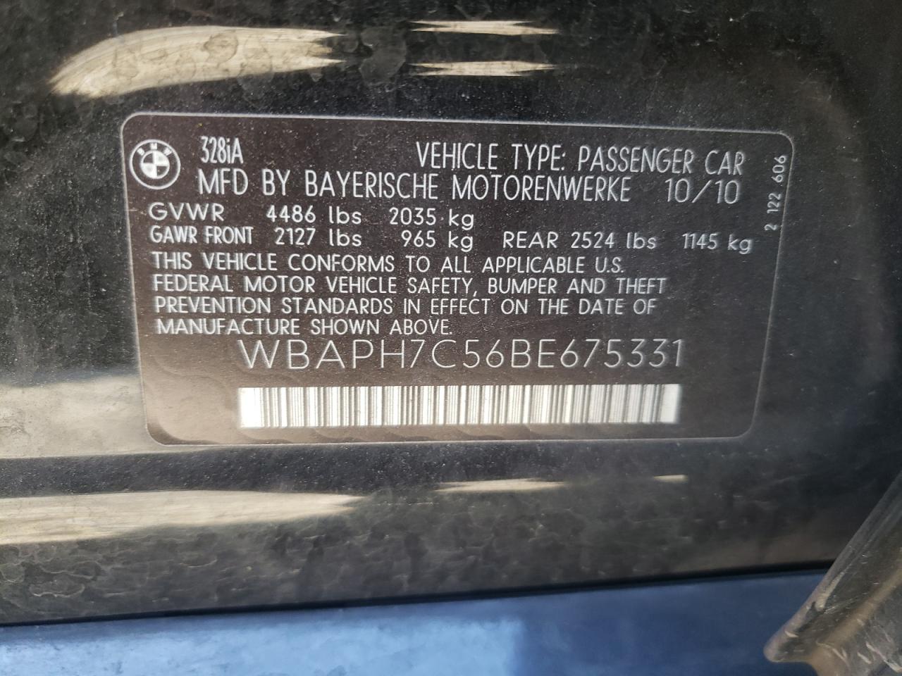 Photo 10 from auction – 2011 BMW 328 I with VIN WBAPH7C56BE675331