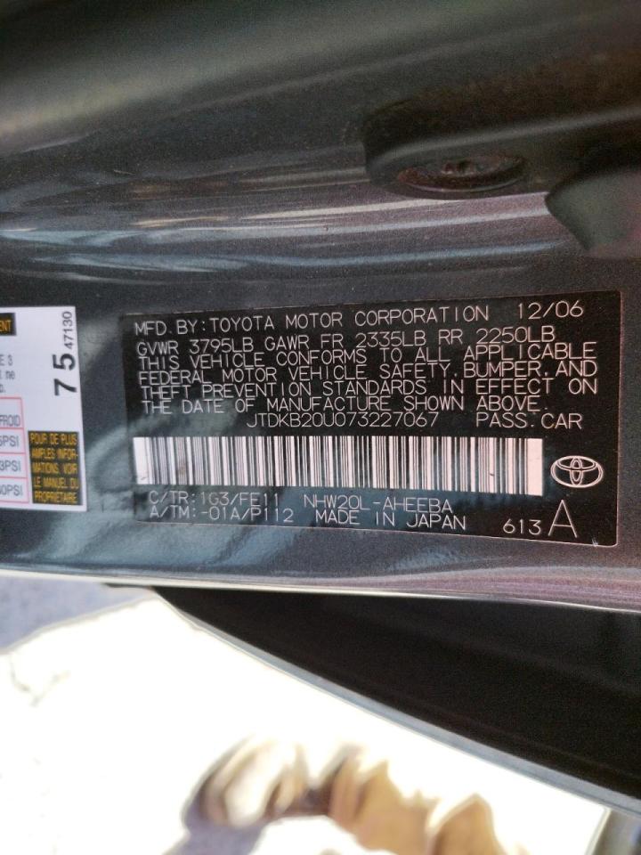 Photo 10 from auction – 2007 TOYOTA PRIUS with VIN JTDKB20U073227067