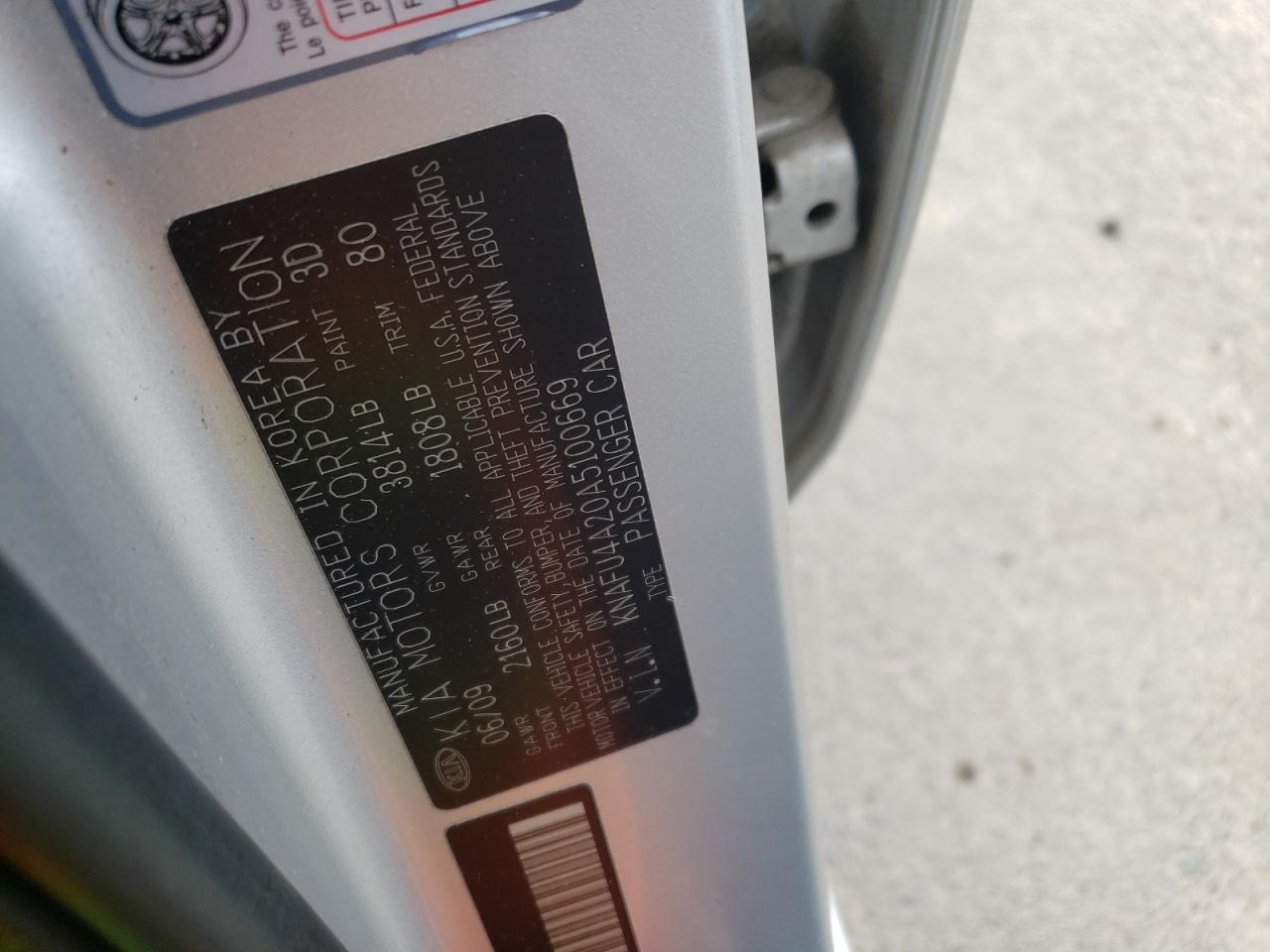 Zdjęcie 10 z aukcji – 2010 KIA FORTE EX z VIN KNAFU4A20A5100669