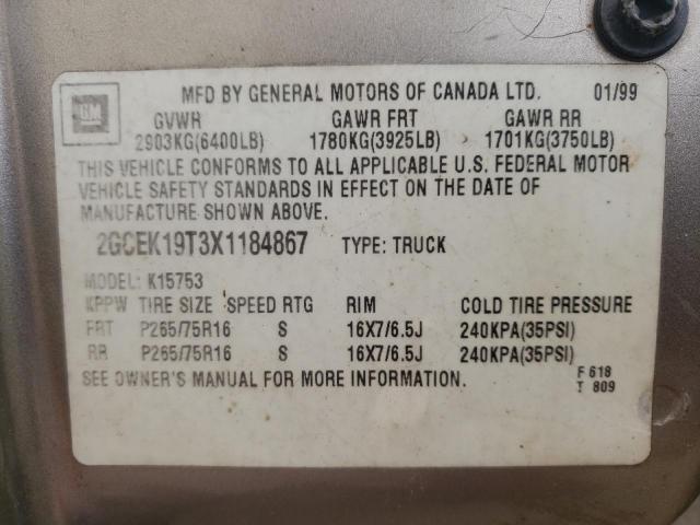 CHEVROLET SILVERADO 1999 with VIN 2GCEK19T3X1184867 - Photo from auction