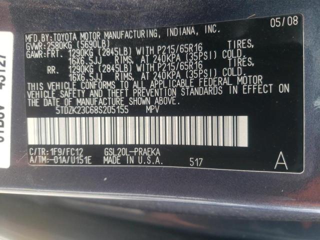 Photo 10 from auction – 2008 TOYOTA SIENNA CE with VIN 5TDZK23C68S205155