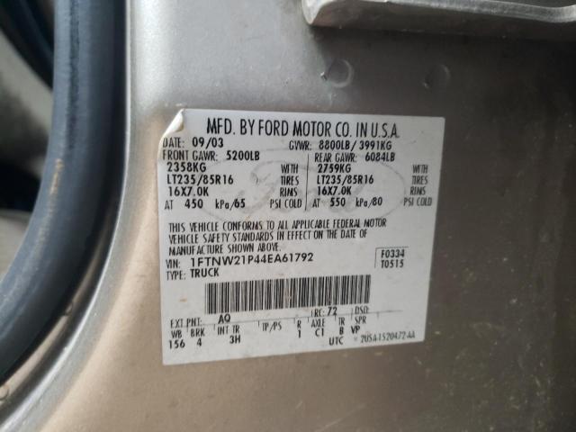Photo 10 from auction – 2004 FORD F250 SUPER with VIN 1FTNW21P44EA61792