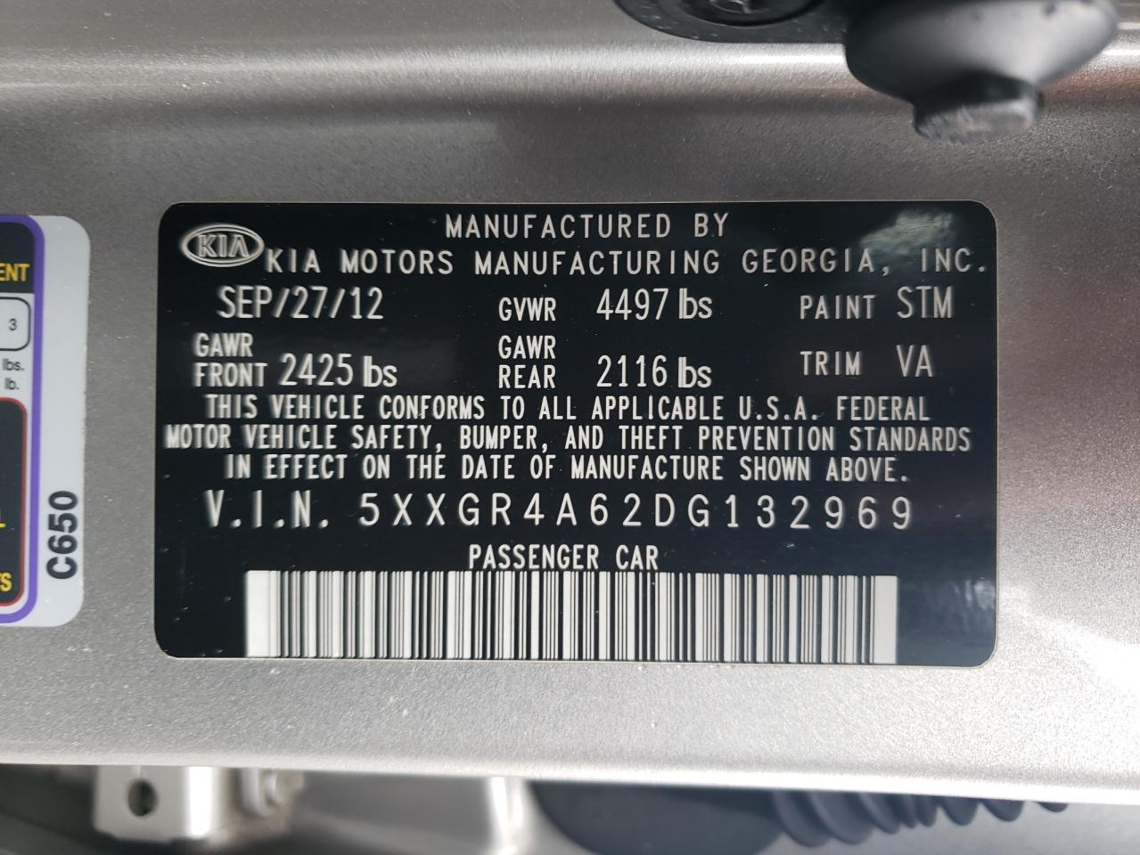 Photo 10 from auction – 2013 KIA OPTIMA SX with VIN 5XXGR4A62DG132969