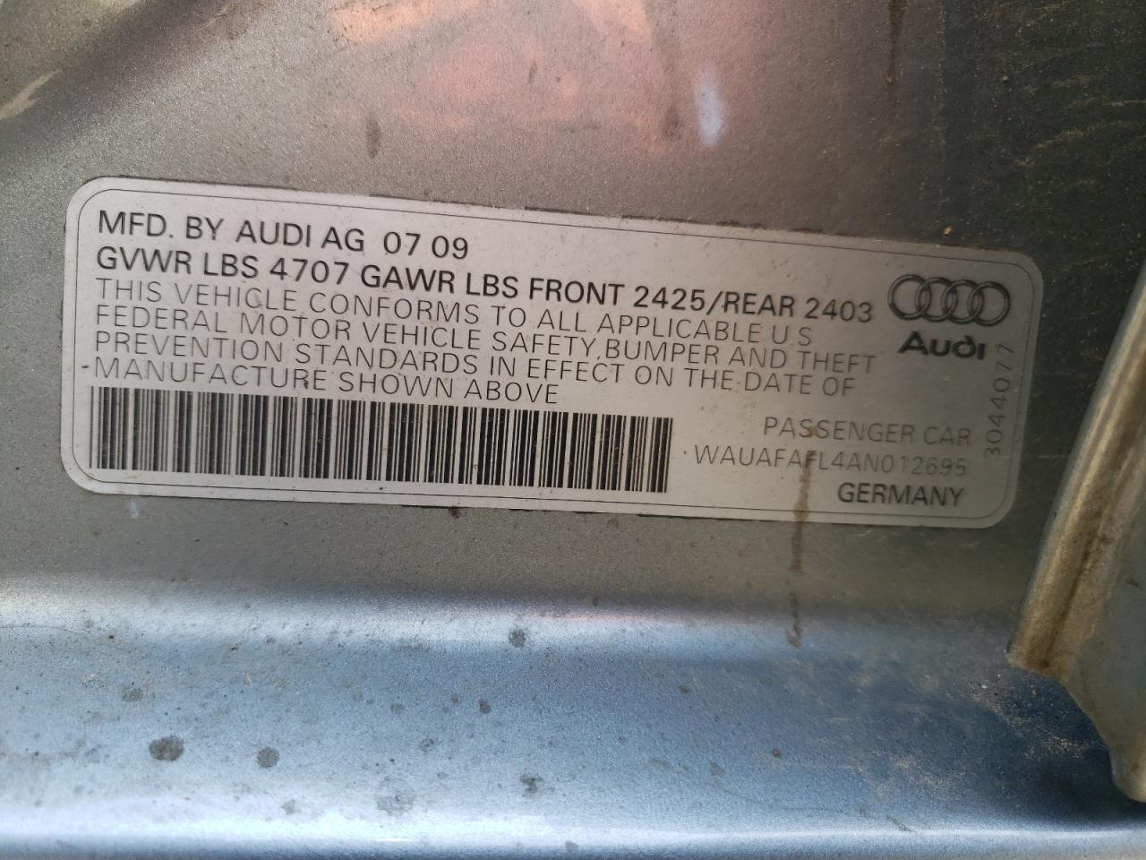 Photo 10 from auction – 2010 AUDI A4 PREMIUM with VIN WAUAFAFL4AN012695