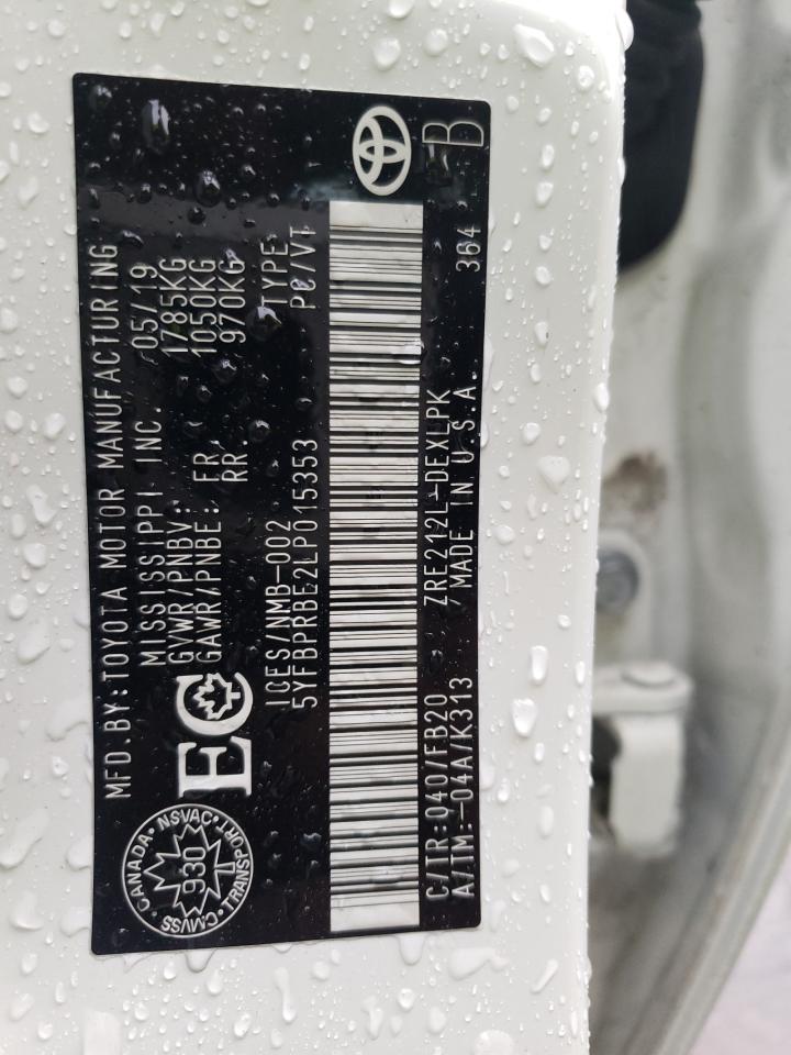 Photo 10 from auction – 2020 TOYOTA COROLLA LE with VIN 5YFBPRBE2LP015353
