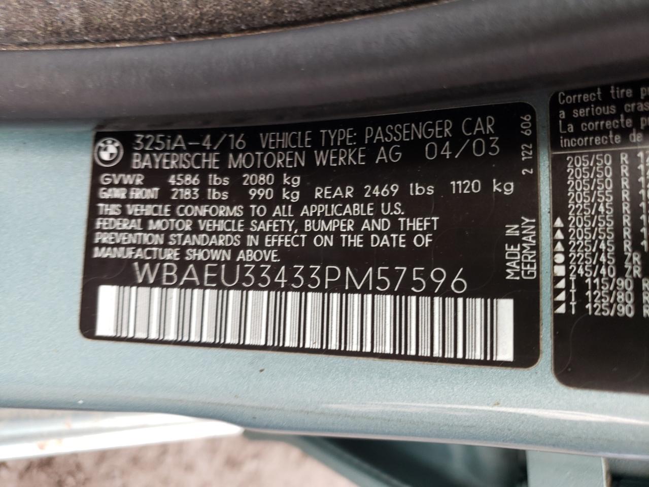Photo 10 from auction – 2003 BMW 325 XI with VIN WBAEU33433PM57596