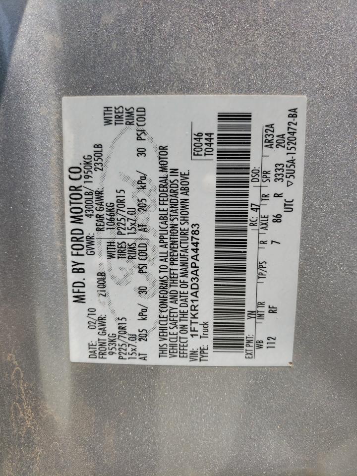 Photo 10 from auction – 2010 FORD RANGER with VIN 1FTKR1AD3APA44783
