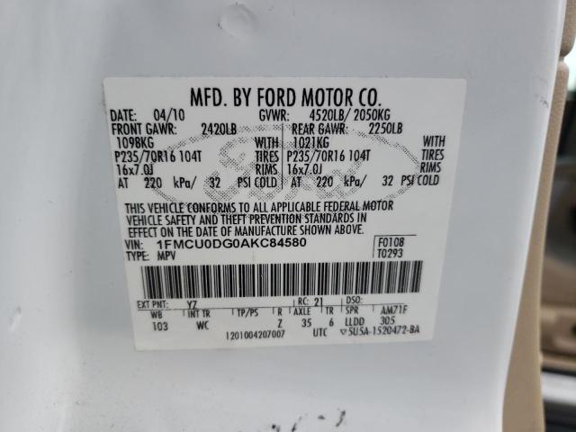 Photo 10 from auction – 2010 FORD ESCAPE XLT with VIN 1FMCU0DG0AKC84580