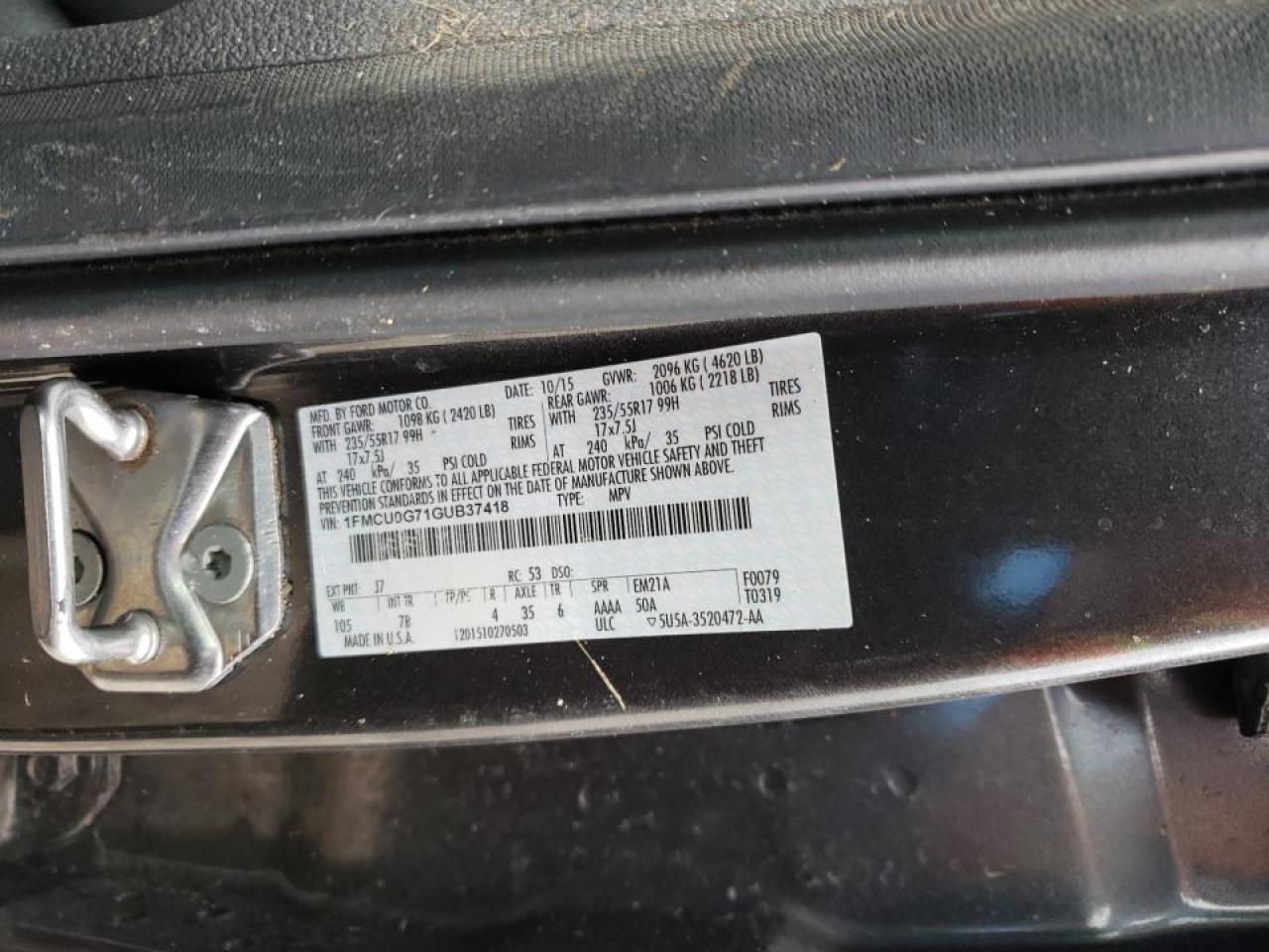 Photo 10 from auction – 2016 FORD ESCAPE SE with VIN 1FMCU0G71GUB37418