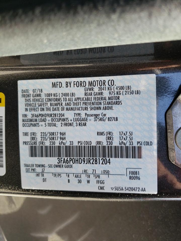 Photo 10 from auction – 2018 FORD FUSION SE with VIN 3FA6P0HD9JR281204