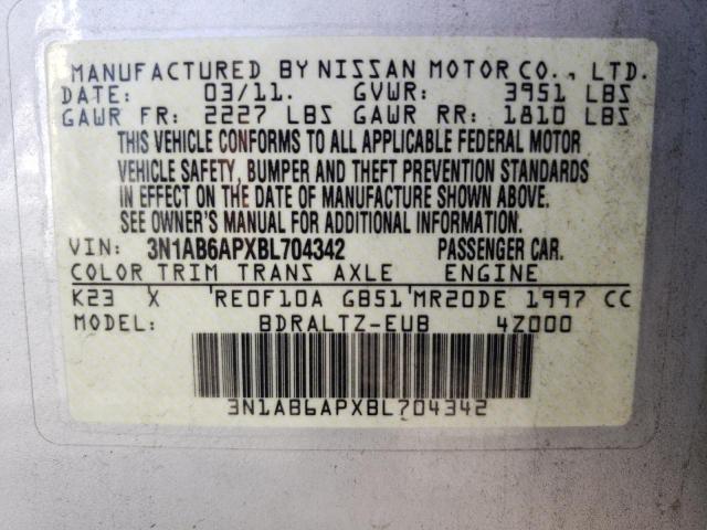 Photo 10 from auction – 2011 NISSAN SENTRA 2.0 with VIN 3N1AB6APXBL704342