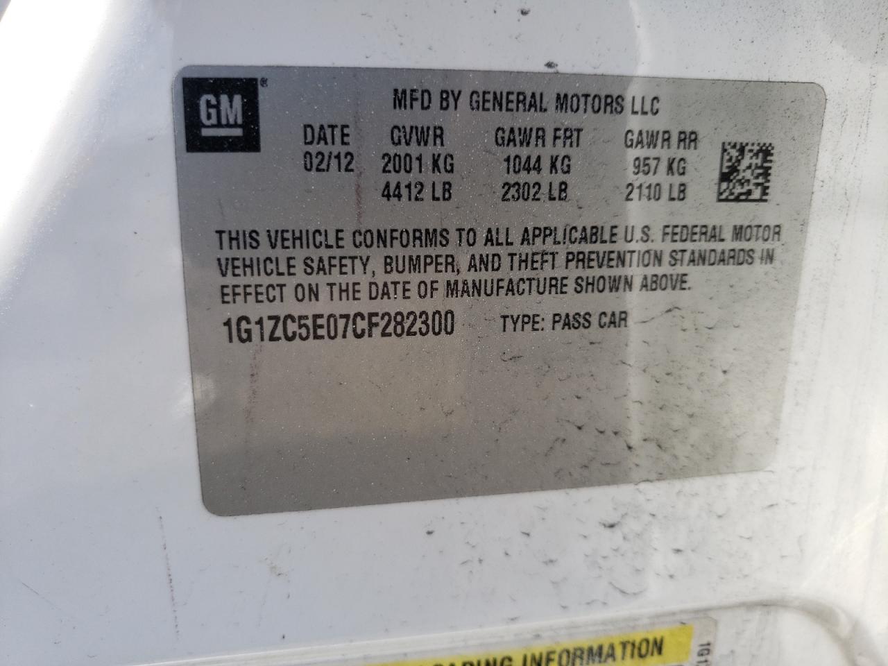 Photo 10 from auction – 2012 CHEVROLET MALIBU 1LT with VIN 1G1ZC5E07CF282300