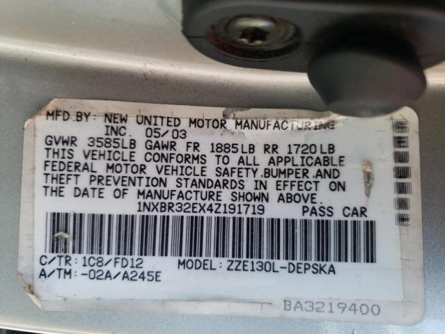 Photo 10 from auction – 2004 TOYOTA COROLLA CE with VIN 1NXBR32EX4Z191719