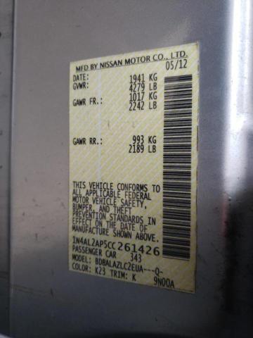 Photo 10 from auction – 2012 NISSAN ALTIMA BAS with VIN 1N4AL2AP5CC261426