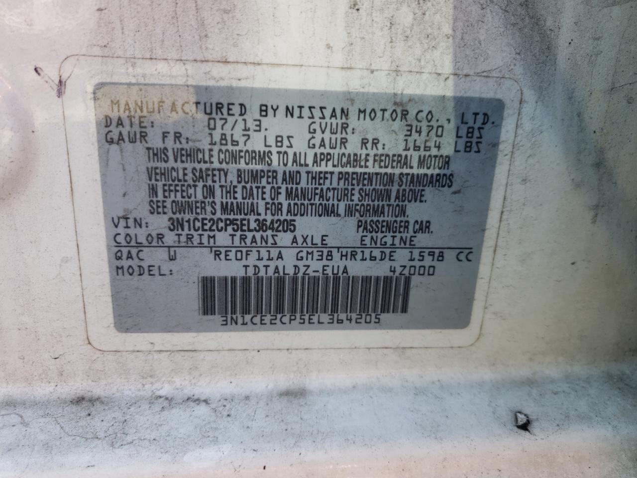 Photo 10 from auction – 2014 NISSAN VERSA NOTE with VIN 3N1CE2CP5EL364205
