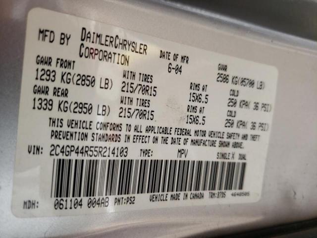 Photo 10 from auction – 2005 CHRYSLER TOWN & COU with VIN 2C4GP44R55R214103