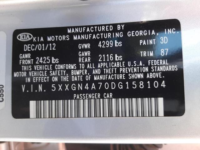 Photo 10 from auction – 2013 KIA OPTIMA EX with VIN 5XXGN4A70DG158104