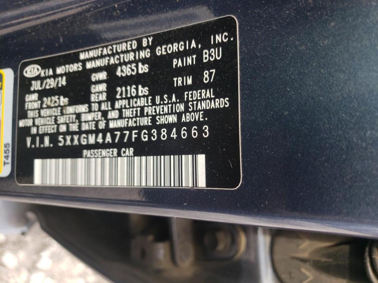 Photo 10 from auction – 2015 KIA OPTIMA LX with VIN 5XXGM4A77FG384663