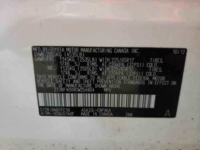 Photo 10 from auction – 2012 TOYOTA RAV4 with VIN 2T3BF4DV8CW254804