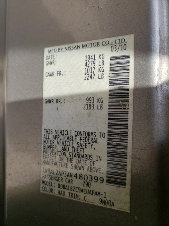 Photo 10 from auction – 2010 NISSAN ALTIMA BAS with VIN 1N4AL2AP3AN480399