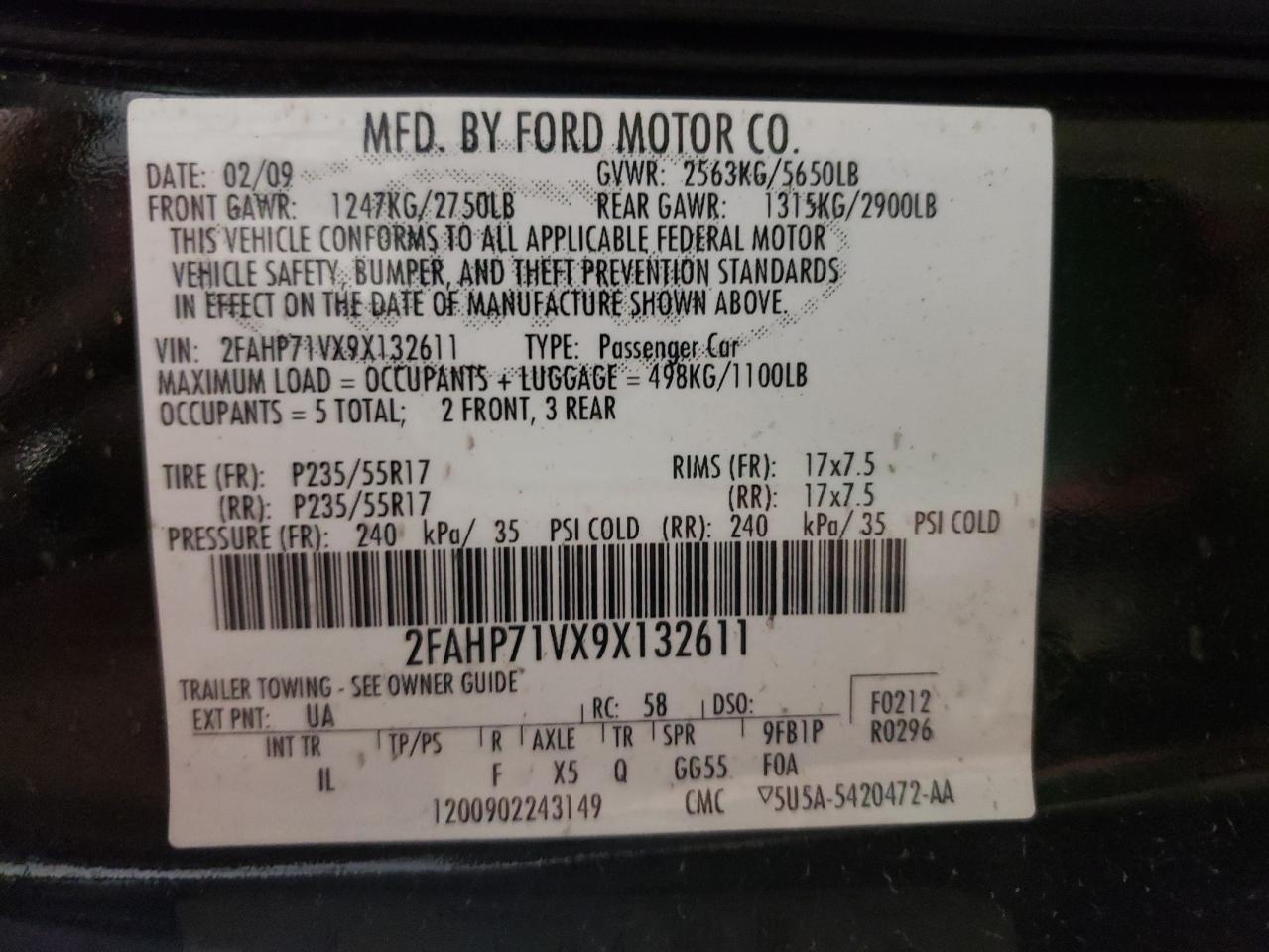 Photo 10 from auction – 2009 FORD CROWN VICT with VIN 2FAHP71VX9X132611