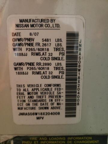 Photo 10 from auction – 2008 INFINITI FX35 with VIN JNRAS08W18X204008