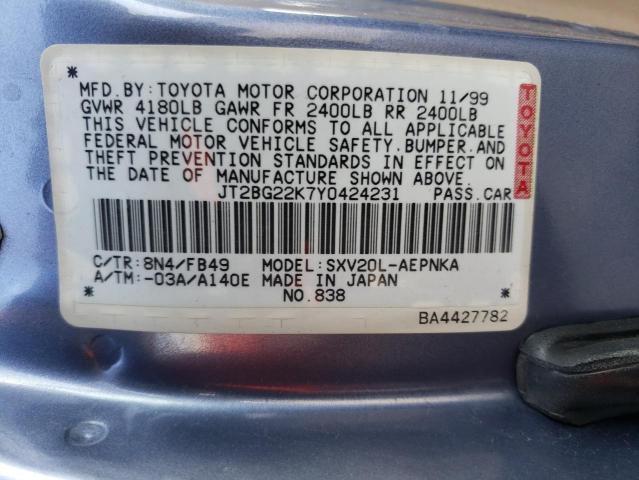 Photo 10 from auction – 2000 TOYOTA CAMRY CE with VIN JT2BG22K7Y0424231