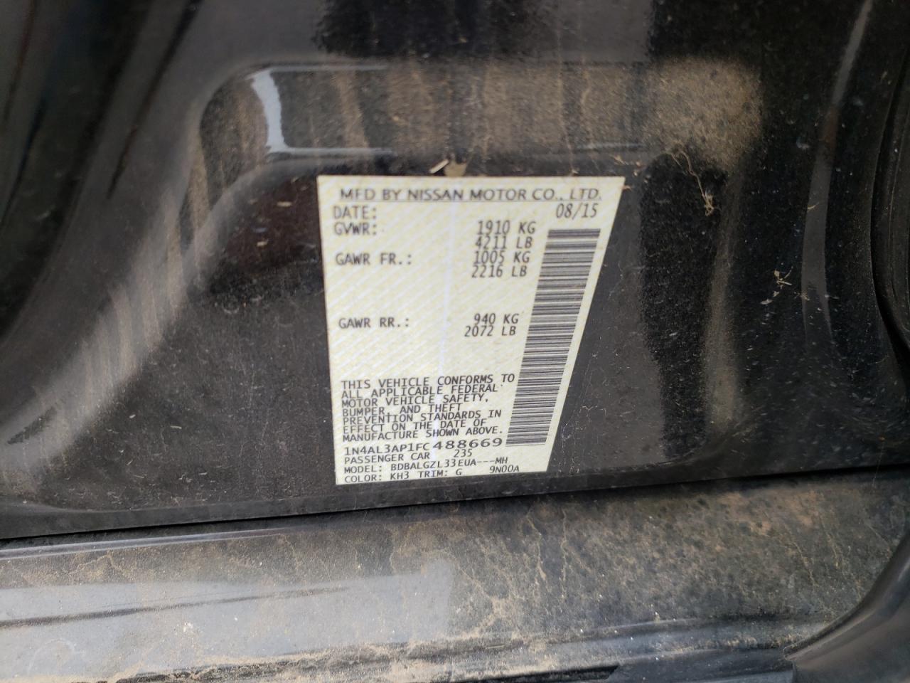 Photo 10 from auction – 2015 NISSAN ALTIMA 2.5 with VIN 1N4AL3AP1FC488669