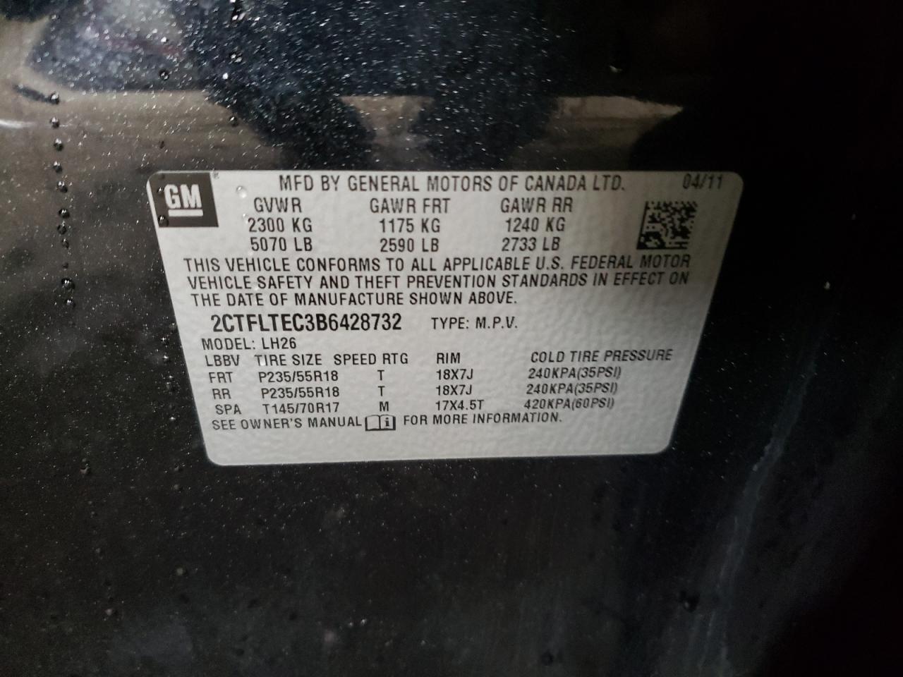 Photo 10 from auction – 2011 GMC TERRAIN SL with VIN 2CTFLTEC3B6428732
