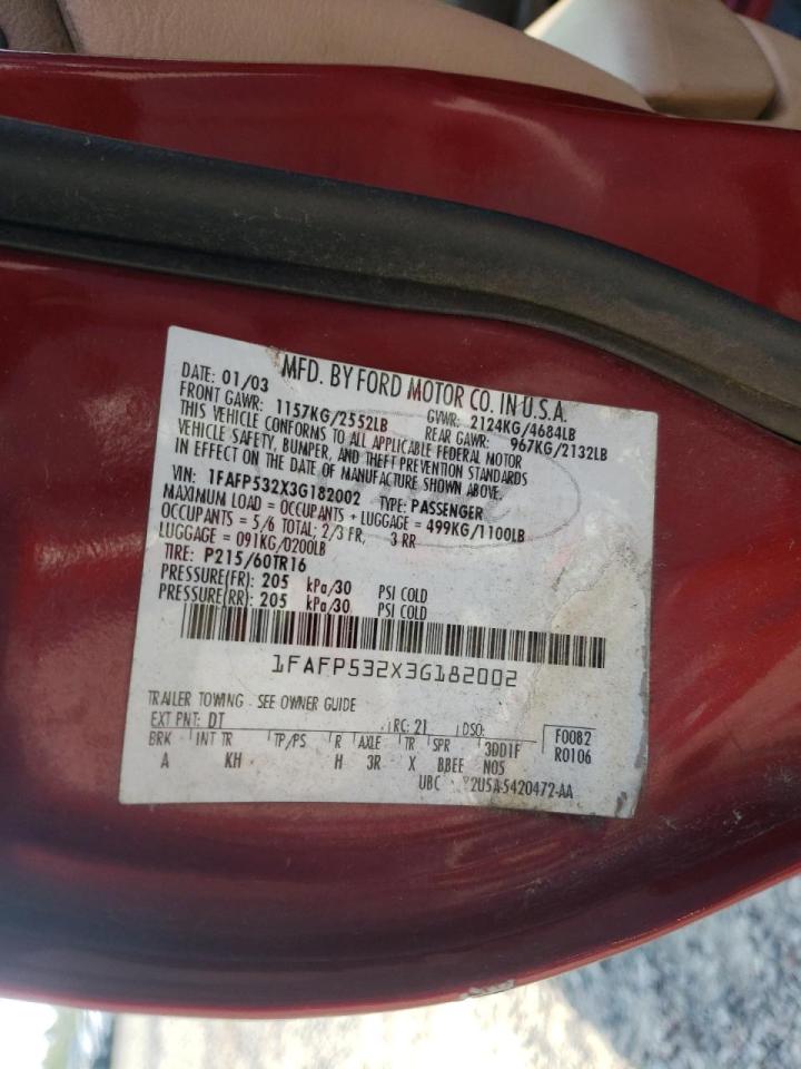 Photo 10 from auction – 2003 FORD TAURUS SE with VIN 1FAFP532X3G182002